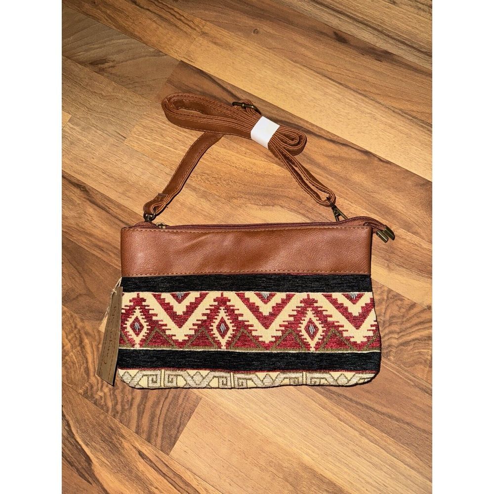 Canyon Sky Satchel‎ Purse Bag Handbag Southwestern Style Dual Zip Red Black Tan